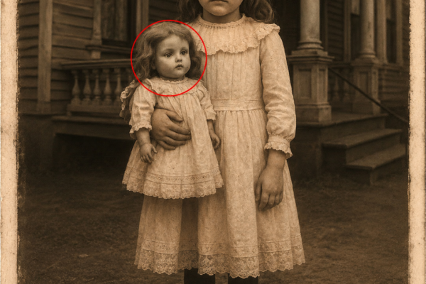 Little girl holding a doll in 1911 — 112 years later, historians zoom in on the photo and freeze…